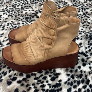 Miz Mooz Tan Leather Wedge Sandals